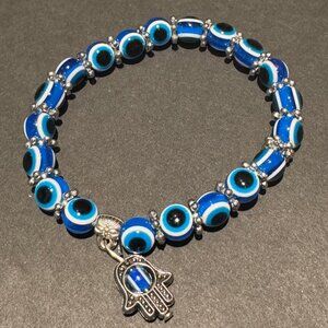 Evil Eye Bead Bracelet Blue Glass Protection Good Luck Amulet Hamsa 🎯